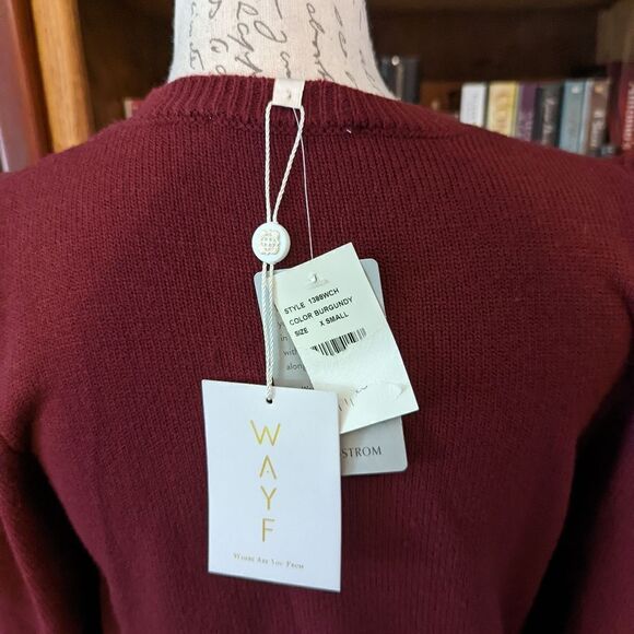 WAYF maroon puff sleeve sweater dress sz xs nwt - Picture 3 of 6